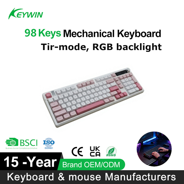98 Keys Tri-Mode Wireless Mechanical Gaming Keyboard Gasket Hot Swap RGB PBT Keycap Custom Mechanical Keyboard with Screen Knob