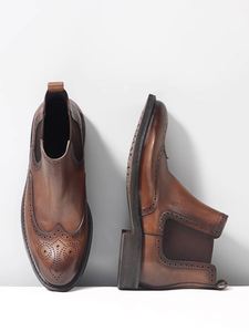 New Leather <b>Boots</b> High-top Shoes Chelsea <b>Boots</b> Toe Layer Cowhide <b>Boots</b> Trendy Shoes Men - Product Image 2