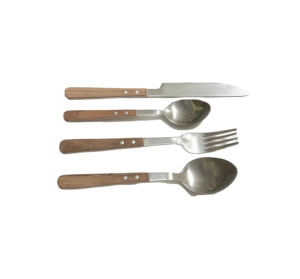 Ensemble de couverts 4 pièces en bois de manguier avec cuillère en bois – Design traditionnel pour la rentrée scolaire, finition miroir - Product Image 1