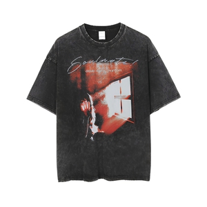 เสื้อยืดโอเวอร์ไซส์สีดำคุณภาพสูง ผ้าเทอร์รี่หนานุ่ม ซักย้อมแบบแอซิดวอช 100% ผ้าฝ้าย เป็นมิตรต่อสิ่งแวดล้อม ระบายอากาศได้ดี สไตล์วินเทจ เรียบง่าย - Product Image 1