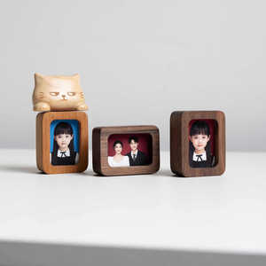 Cadre photo miniature en bois massif noyer noir avec impression pour mariage, suivi de croissance et autocollant pour réfrigérateur - Product Image 2