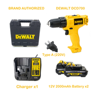 Perceuse sans fil portable de haute qualité, marque autorisée DCD700, 12V, 2000mAh, avec 2 batteries, 1 chargeur dans un coffret rigide