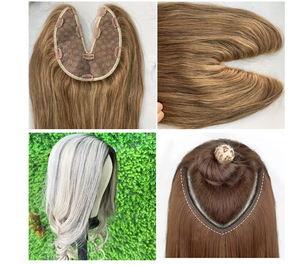 Topper en Soie <span class=keywords><strong>Blond</strong></span> <span class=keywords><strong>Cendré</strong></span> Naturel, Cheveux Humains Brésiliens Remy, Système de Remplacement Capillaire en Forme de V - Product Image 5