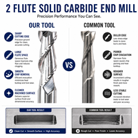 2 Mata Bor Karbida Flute untuk Mesin CNC, Pemotong untuk Aluminium, Kayu, Akrilik, dan Material Lunak