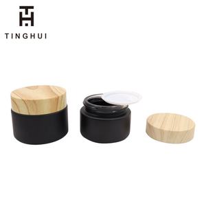 Custom Print logo 50g 100g 50ml 100ml Cosmetic Lotion Jar Frosted <b>Glass</b> Jars with Bamboo Wooden Lids - Product Image 4