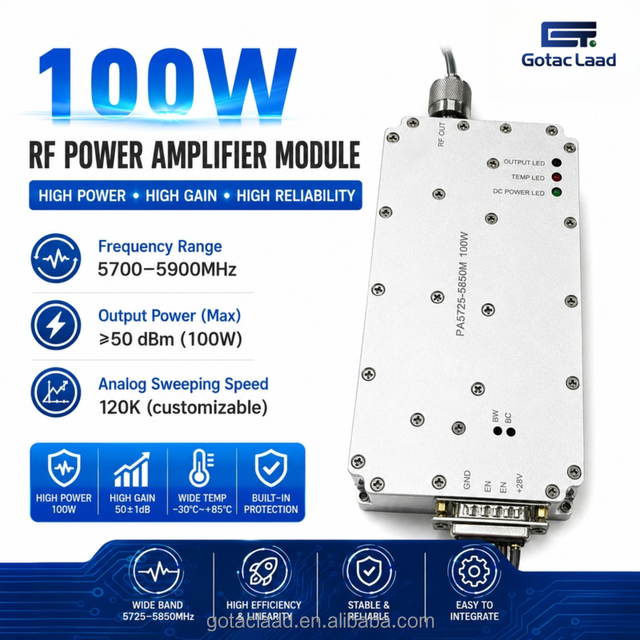 100W RF Detector RF Signal Amplifier Module 5700-5900MHz RF Shields Drone Detector GaN PA Drone Detection System Security