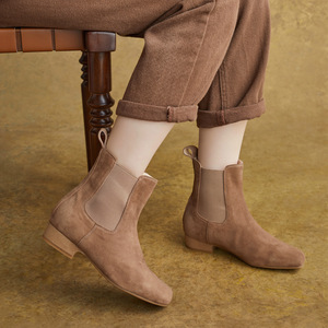 Bottines à bout carré en cuir véritable, bottines à plateforme avec fermeture éclair latérale, bottines Martin à lacets, chaussures à plateforme épaisse à talon compensé - Product Image 1