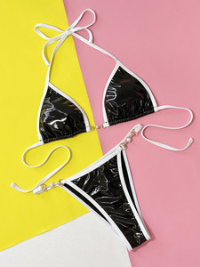 Costume da Bagno Bikini Micro Mini Brasiliano in Pelle PU Nera per Donna Matura, Nuovo Arrivo all'Ingrosso Xuanlang - Product Image 3