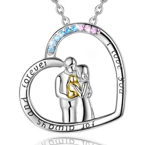 Merryshine 925 colar de prata, pingente de coração, mãe, pai, criança, família, presente para mulheres