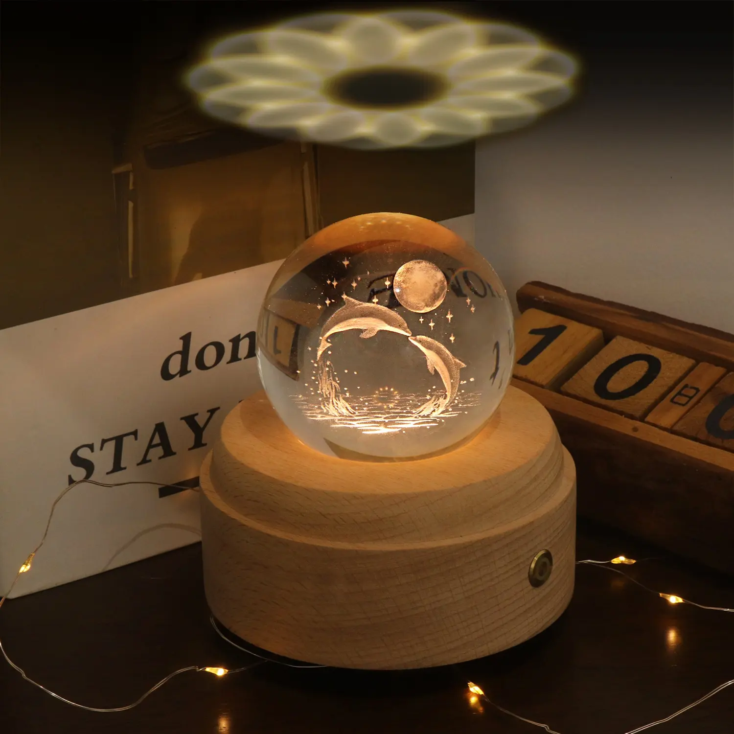 USB şarj edilebilir dekorasyon okyanus 3D kristal top lamba müzik masa lambası kristal gece lambası çocuklar için yatak odası