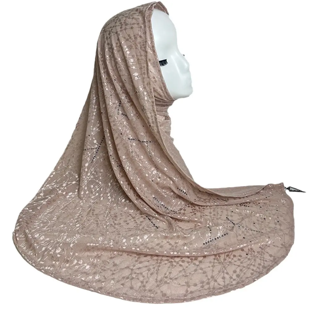 Hot seller Chiffon glitter grid diamond tassel accessories plain spandex versatile fashion lady Malay woman scarf Muslim hijab