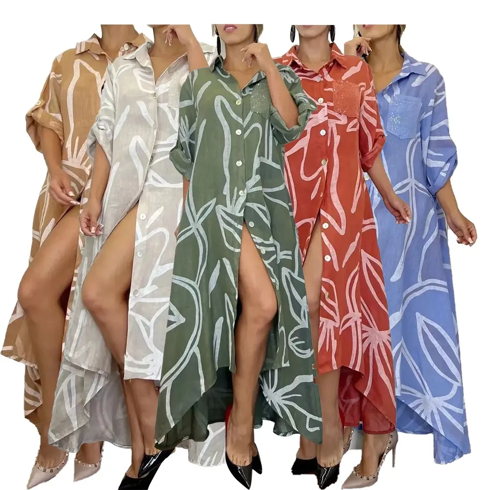 Middle East autumn new style elegant women's floral shirt dresses ladies's modest size long dress shoes oxfords