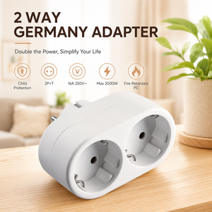 Adaptateur Schuko allemand 2 voies avec prise de type F avec sécurité enfant <span class=keywords><strong>2P</strong></span>+<span class=keywords><strong>T</strong></span> <span class=keywords><strong>16A</strong></span> 250V~ 3500W ignifuge <span class=keywords><strong>PC</strong></span> GS pour IP20 - Product Image 1