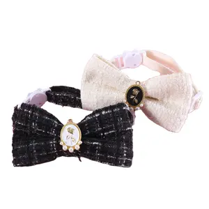 Designer fashion luxury cat collar grid bowtie break away kitty cats collars chain accessories supplier