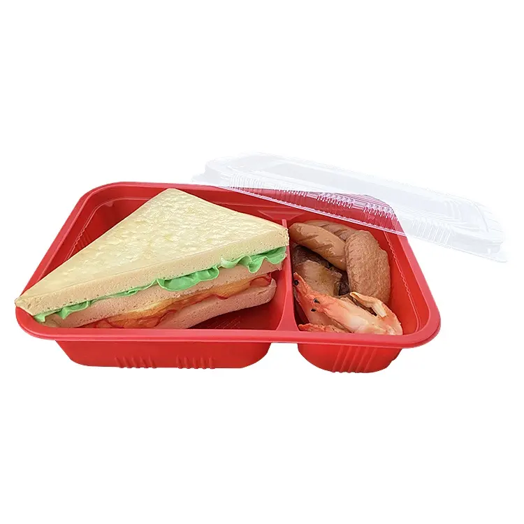 अनुकूलित takeaway माइक्रोवेव डिस्पोजेबल पीपी दोपहर के भोजन के बॉक्स रेस्तरां 2 डिब्बे प्लास्टिक कंटेनर lids के साथ फास्ट फूड
