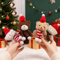 Porte-clés en peluche ours en peluche de Noël de 4 pouces, mini jouet rembourré en coton PP, vente en gros d'usine, cadeau pour machine à griffes, pendentifs