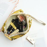À la mode fille Polyester pour organisateur de toilette Portable Bling paillettes pochette cosmétique avec fermeture éclair brillant paillettes maquillage sac