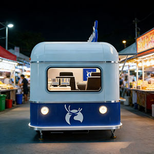 Chariot mobile bleu et blanc à 4 roues en acier inoxydable avec espace de siège pour la vente de glaces, de restauration rapide, de produits de marché nocturne et les opérations de salon décontracté - Product Image 1