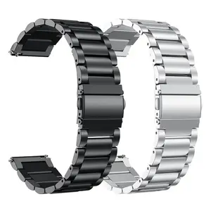 适用于三星手表2/3/4华为GT3/PRO 20/22毫米表带通用三珠实心不锈钢表带