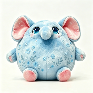 Customized Round blue elephant plush toy, floral embroidered elephant stuffed animal, <b>squishy</b> elephant soft pillow - Product Image 1