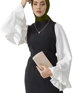 दुबई मलेशिया इंडोनेशिया तुर्की मामूली मध्य पूर्व मामूली मुस्लिम अबाया के लिए साटन स्लिम फिट लंबी कढ़ाई पोशाक भड़कीली आस्तीन