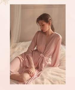 Pijama de satén elegante para mujer de alta calidad para otoño e invierno, bata larga Sexy con cordones, ropa de dormir informal cómoda para el hogar - Product Image 6