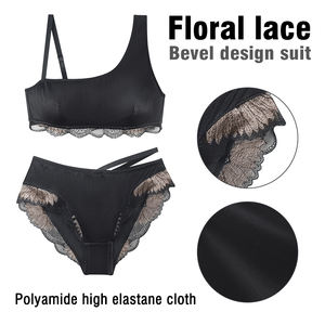 طقم حمالة صدر وسروال داخلي من الدانتيل، ملابس داخلية نسائية رومانسية ناعمة ومريحة من الساتان والسباندكس والنايلون - Product Image 5