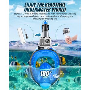 Mascherina Premium Full Face in Silicone per adulti vista panoramica a 180 gradi con attrezzatura Anti-appannamento per lo Snorkeling con supporto per fotocamera - Product Image 2