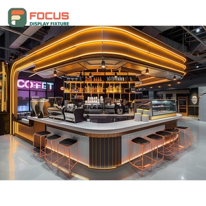 Mostrador de Servicio para Cafetería de Alta Capacidad con Acabado en Madera Mate, Área de Exhibición de Bolsas de Café, Mostrador Comercial para Cafetería - Product Image 3