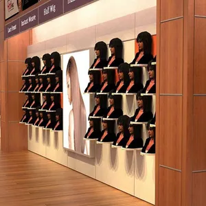 Modern wig and extensions shop displays furniture hair supplies store shelf cabinet wooden wig display showcase