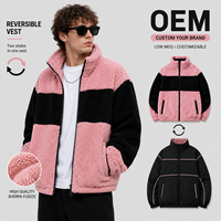 Produsen Jaket Sherpa Fleece Pria Custom Logo OEM, Jaket Bomber 2-in-1 Polar Fleece + Nylon yang Dapat Dibalik