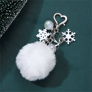 Bonita piel esponjosa copo de nieve sombrero de Navidad campana bola peluda esmalte llavero para mujeres niñas bolso decoración bolsa colgante regalo - Product Image 3