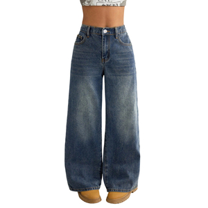 Nouveau lancement : Jean droit bleu décontracté pour adolescente avec boutons et poches, idéal pour tous les jours et toutes les saisons, directement de l'usine. - Product Image 4