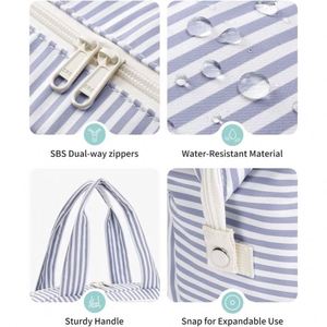 OEM Striped Cosmetic <b>Bag</b> Travel Toiletry Organizer Women <b>Makeup</b> Storage Pouch with Handle <b>Large</b> Capacity Wholesale Supplier - Product Image 3