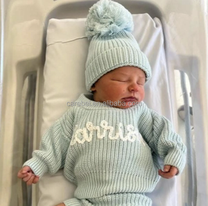 <span class=keywords><strong>Bonnet</strong></span> en tricot à <span class=keywords><strong>gros</strong></span> <span class=keywords><strong>pompon</strong></span> fait main 100% coton, chaud pour l'extérieur, <span class=keywords><strong>bonnet</strong></span> côtelé épais pour bébé nouveau-né, unisexe - Product Image 5