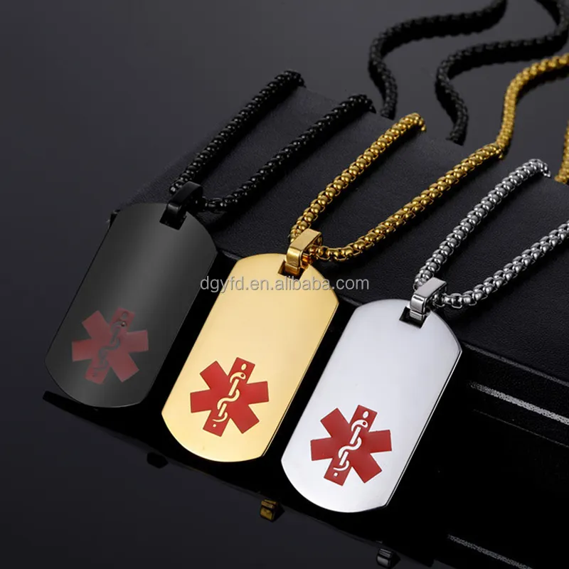 Custom Medical Alert Necklace Stainless Steel Engraved Medical ID Dog Tag Emergency Med Alert Pendant Men Women Kids