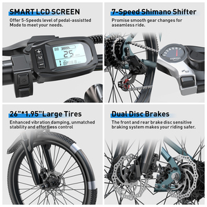 Bicicleta Eléctrica Urbana AtiasTrek GT300 de 24 Pulgadas, Batería de Litio de 36V, Cuadro de Acero al Carbono, 7 Velocidades, Frenos de Disco Hidráulicos, Motor sin Escobillas de 250W - Product Image 5