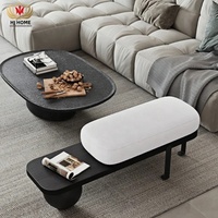 HJ HOME Banc d'entrée en bois blanc et noir Boucle tapissé avec pieds en métal abstrait