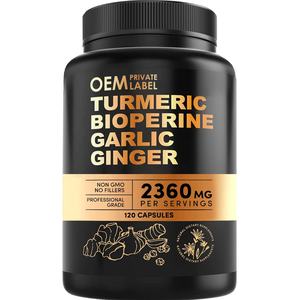 Suplemento Herbal Orgánico OEM 4 en 1, Cápsulas de Cúrcuma con Ajo, Raíz de Jengibre y Pimienta Negra, Cápsulas de Raíz de Cúrcuma para las Articulaciones - Product Image 1