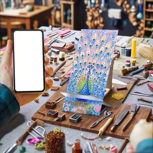 ที่วางโทรศัพท์มือถือแบบ DIY ลายคริสตัลพิมพ์บนกระดาษ ลายภาพนามธรรมสไตล์ยุโรป ประดับเพชรคุณภาพสูง รูปนกยูงวิบวับ - Product Image 2