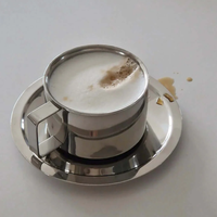 Ensemble de tasses à café en acier inoxydable pour restaurant, avec soucoupe et cuillère, pour lait, latte et expresso
