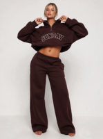 Pull à col zippé Drive Boxy pour femme, couleur chocolat, taille L, en molleton de coton 400 g/m², coupe oversize, chaud, idéal pour l'hiver