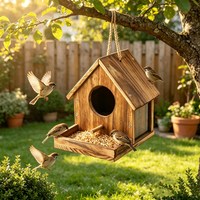 Maison à colibris en bois à suspendre, DIY, pour l'extérieur, avec mangeoire et fenêtre d'observation transparente