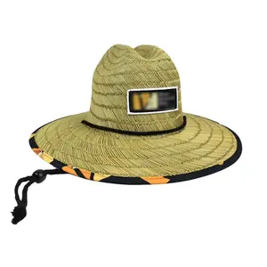 Chapéus de palha para pesca ao ar livre com aba larga e tapetes de grama com logotipo do cliente em promoção