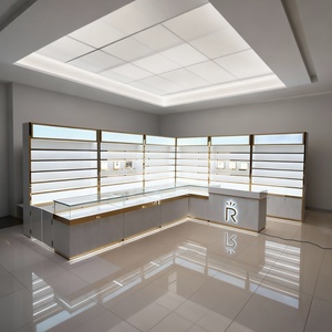 Thương mại 3D Render vẽ trắng thép không gỉ hương thơm hiển thị trường hợp có thể khóa cửa kính cường lực nước hoa truy cập tủ - Product Image 1