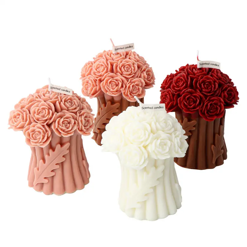 Nouveau bouquet de rose de fleur à main moule en Silicone stéréoscopique aromathérapie bougie plâtre avec décoration à la main pour bricolage à la main