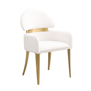 2 chaises modernes convertibles avec accoudoirs, en acier inoxydable finition or mat, en tissu, pour salle à manger, bureau à domicile et hôtel, couleur blanche - Product Image 1