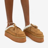 YL-26154 Pantoufles à plateforme pour femmes en daim synthétique marron, à lacets, en fausse fourrure, pour l'intérieur et l'extérieur, hiver, ODM/OEM
