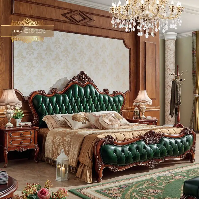 Conjunto de móveis de quarto europeu, sala de estar de madeira royal, cama king size, conjuntos de móveis personalizados na china