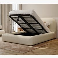 Lit Moderne Dernière Génération, Ensemble de Chambre Européen en Bois Blanc Beige, Lit Ottoman à Couvercle Relevable avec Rangement, Tailles Queen et King